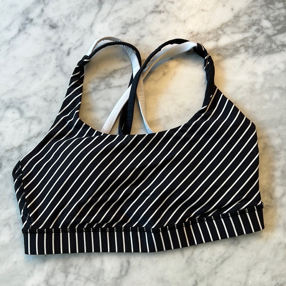 Womens black/white stripe LULULEMON padded workout bra